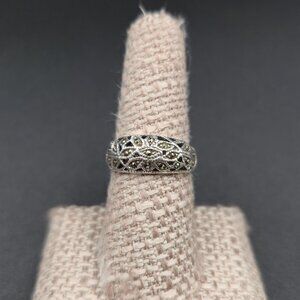 Size 7.75 Sterling Silver Multiple Marcasite Stones Band Ring A6840